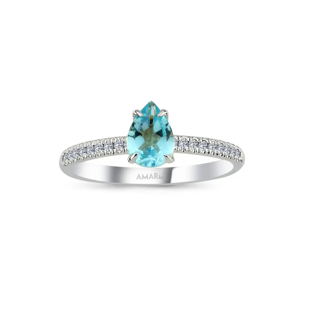 0.91 Karat Pırlantalı Blue Topaz Yüzük